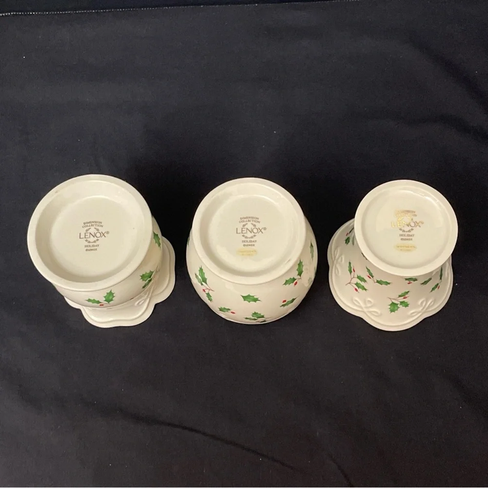 Lenox Holiday Votives Set of 3 Holly Leaves & Berries Christmas Seasonal Classic